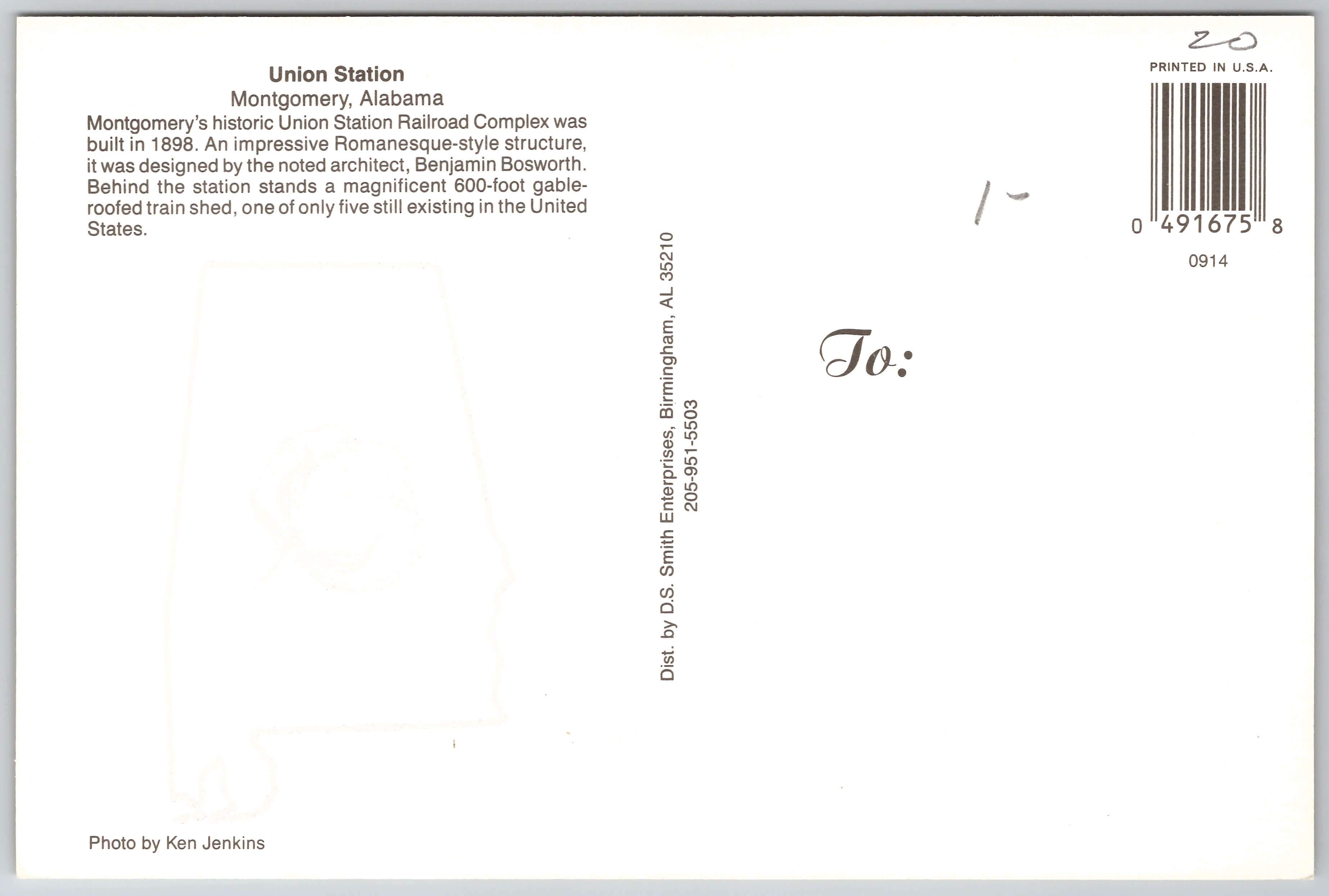 Modern Chrome Union Station postcard — back