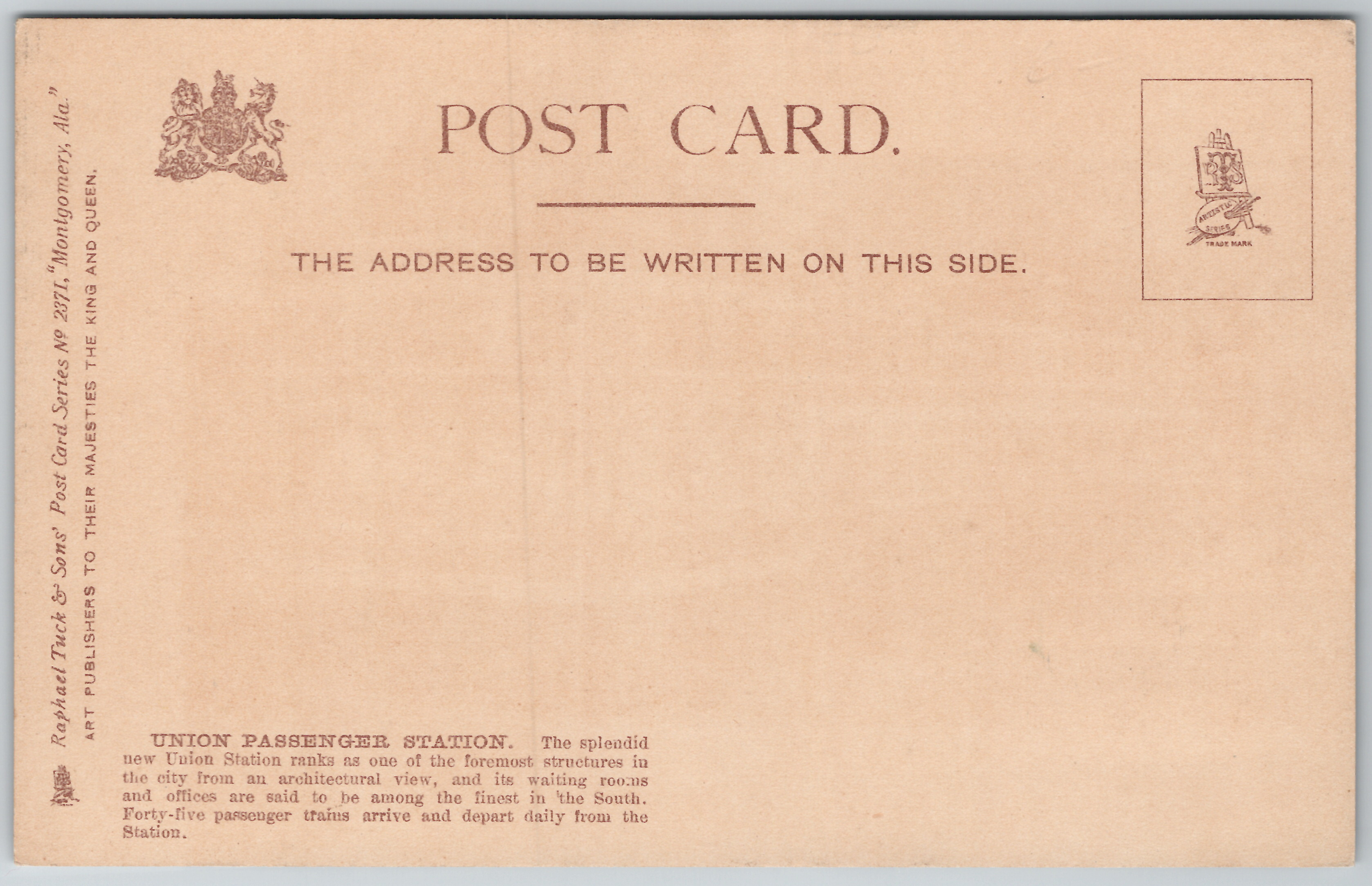 Raphael Tuck version 2 of Union Station - back