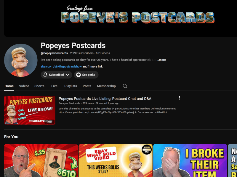 Popeyes Postcards YouTube Channel