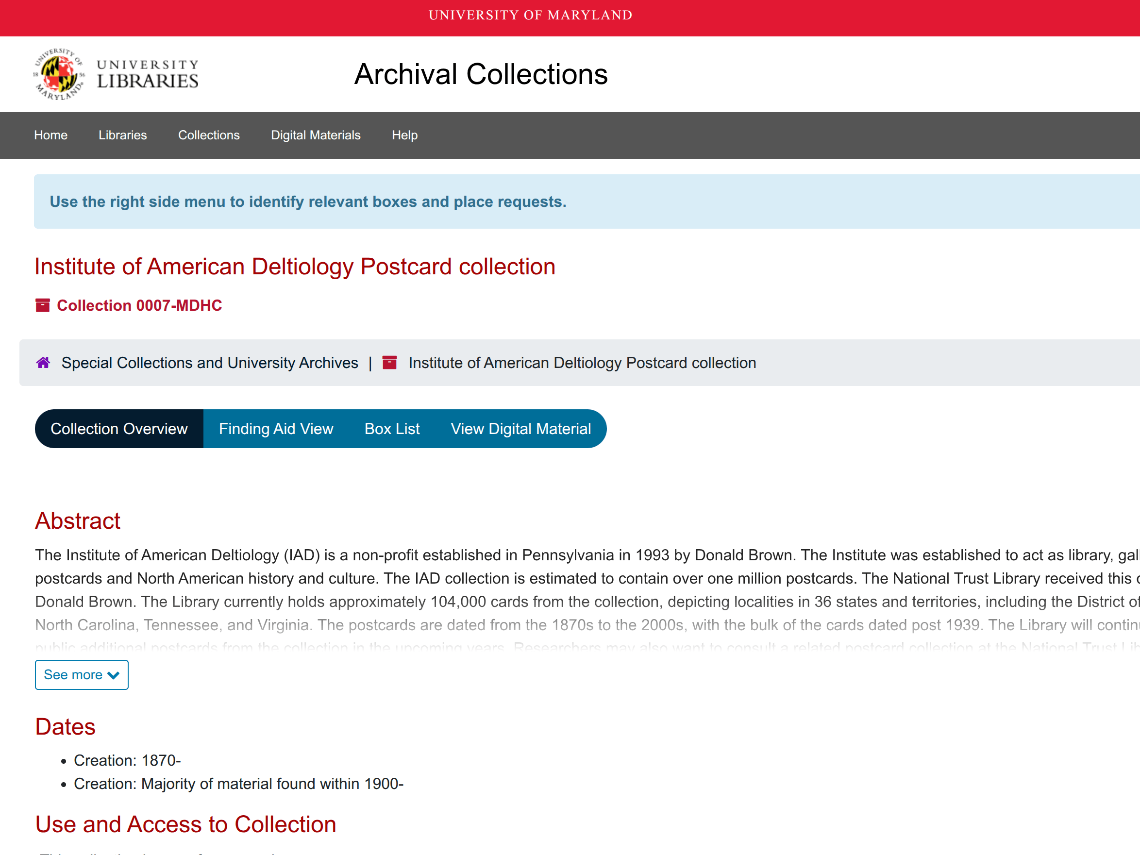 Institute of American Deltiology Postcard Collection