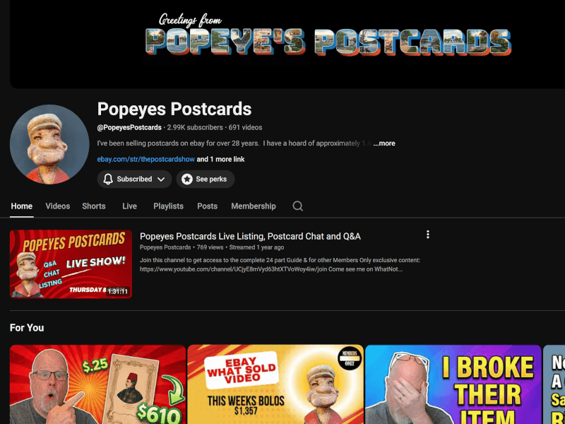 Popeyes Postcards YouTube Channel